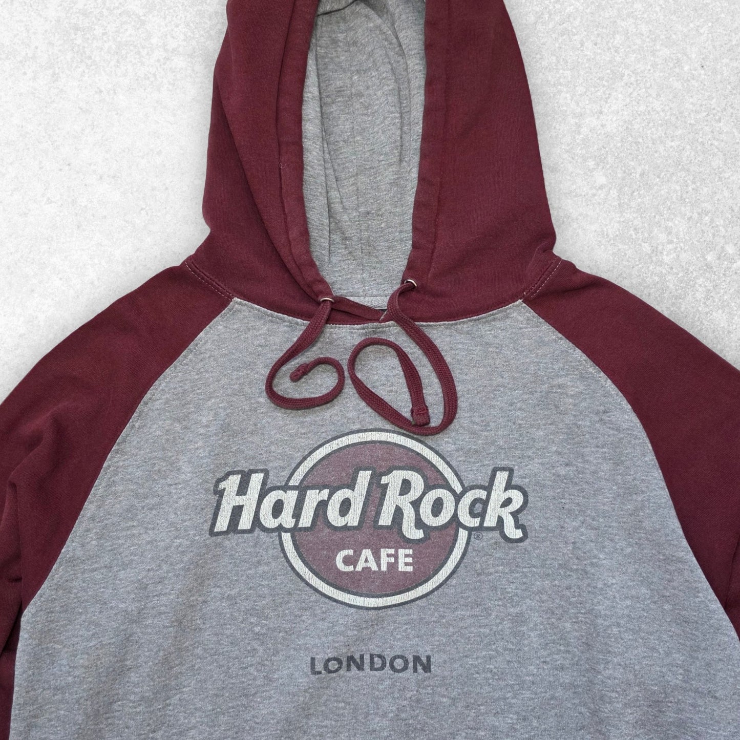Hard Rock Cafe London Hoodie Sweatshirt Mens L Grey Red Hooded Classic Vintage