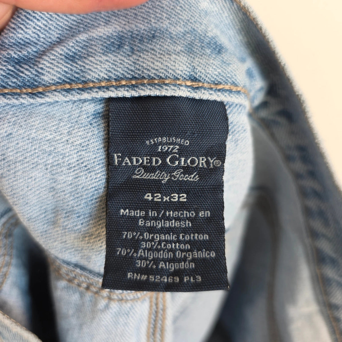 Faded Glory blue straight jeans with utility pockets and hammer loop in light washed denim.