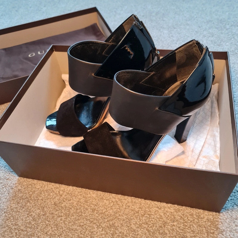 Gucci Black Suede Strappy High Heels with Open Toe Size 4.5