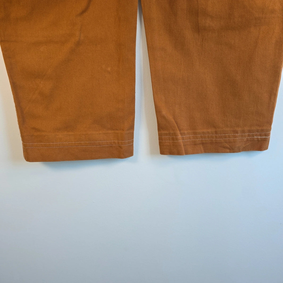 Old Navy brown straight jeans with utility details, contrast stitching, and hammer loop.