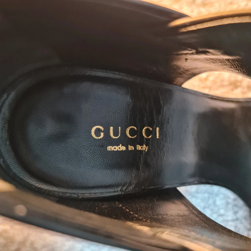 Gucci Black Suede Strappy High Heels with Open Toe Size 4.5