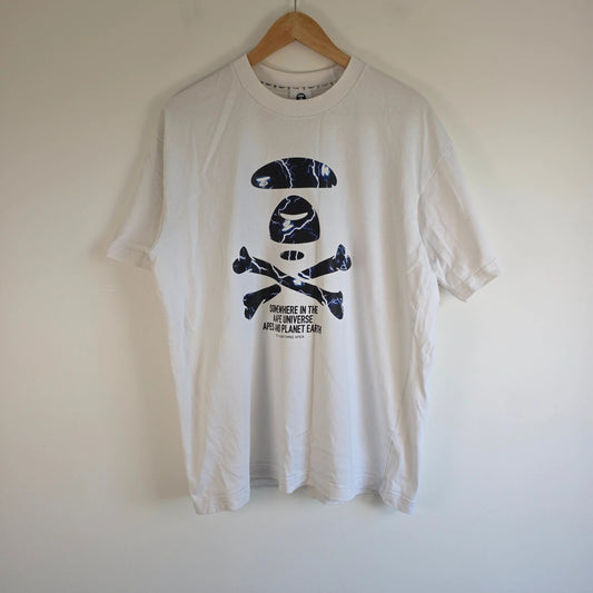 AAPE by A Bathing Ape white graphic T-shirt featuring Ape Universe skull print.