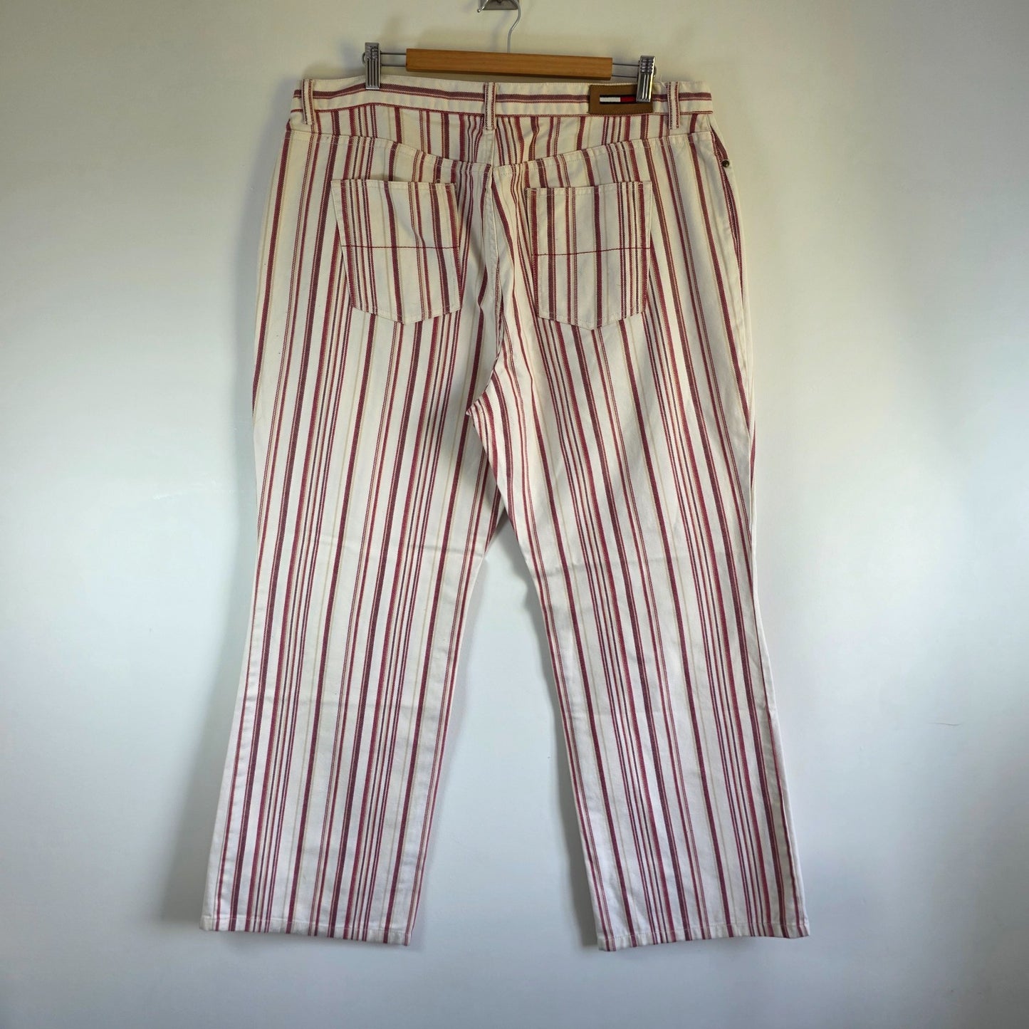 Vintage Tommy Hilfiger Women’s Stripe Jeans W38 L31 Red White Straight Leg Cotto