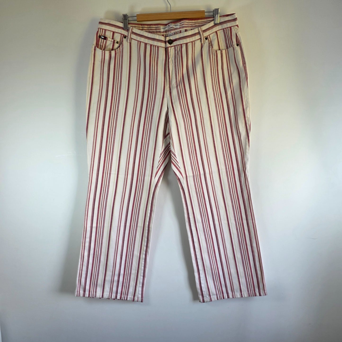 Vintage Tommy Hilfiger Women’s Stripe Jeans W38 L31 Red White Straight Leg Cotto