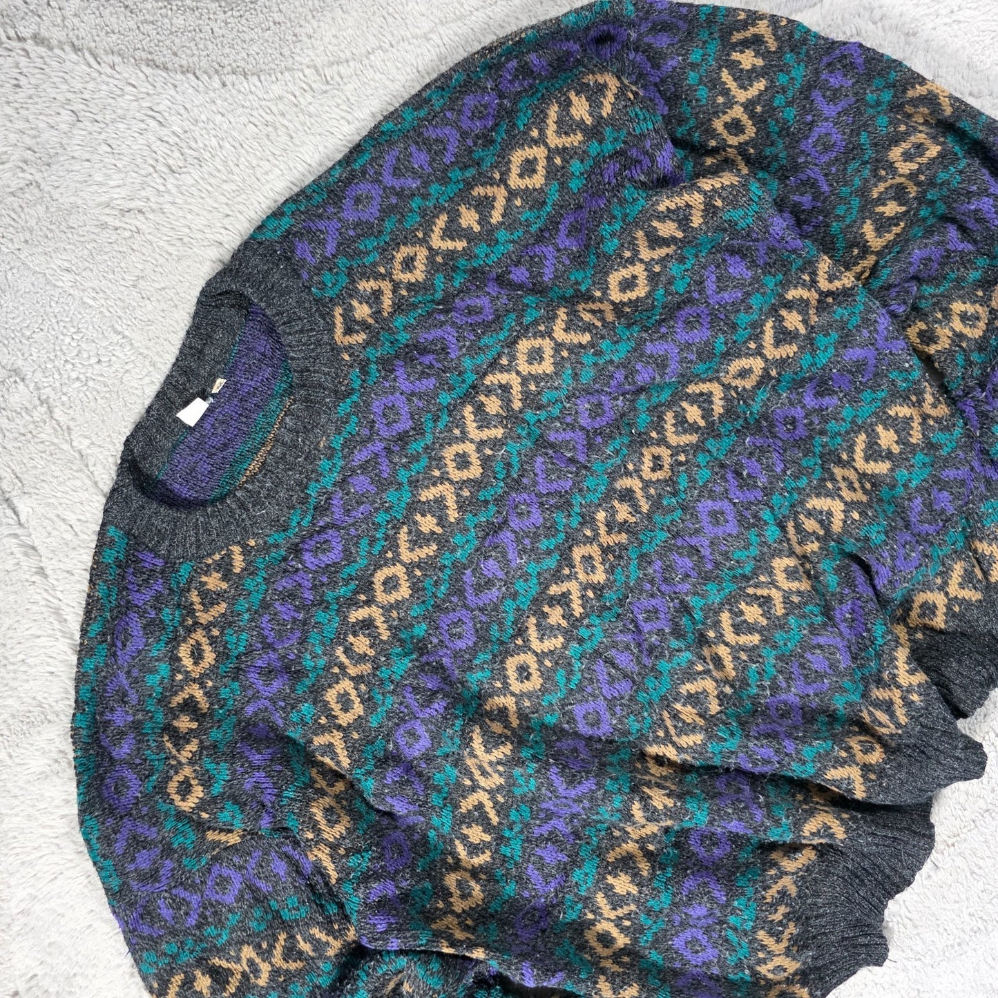 Vintage Men’s Patterned Knit Sweater Size M Multicolour Italian Made Retro