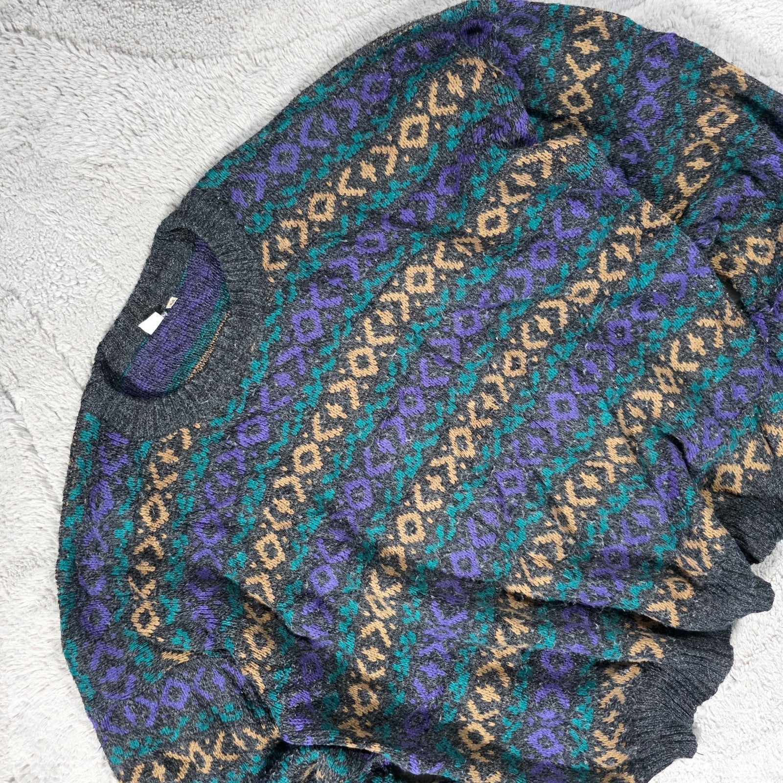Vintage Men’s Patterned Knit Sweater Size M Multicolour Italian Made Retro