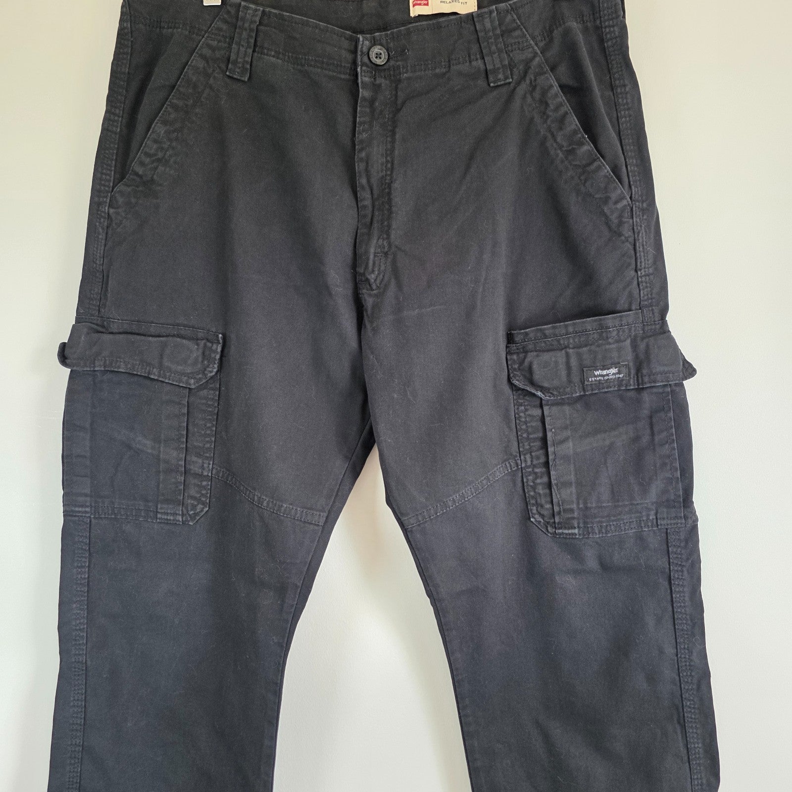Wrangler Relaxed Cargo Trousers Mens W35 L32 Black Combat Utility Workwear