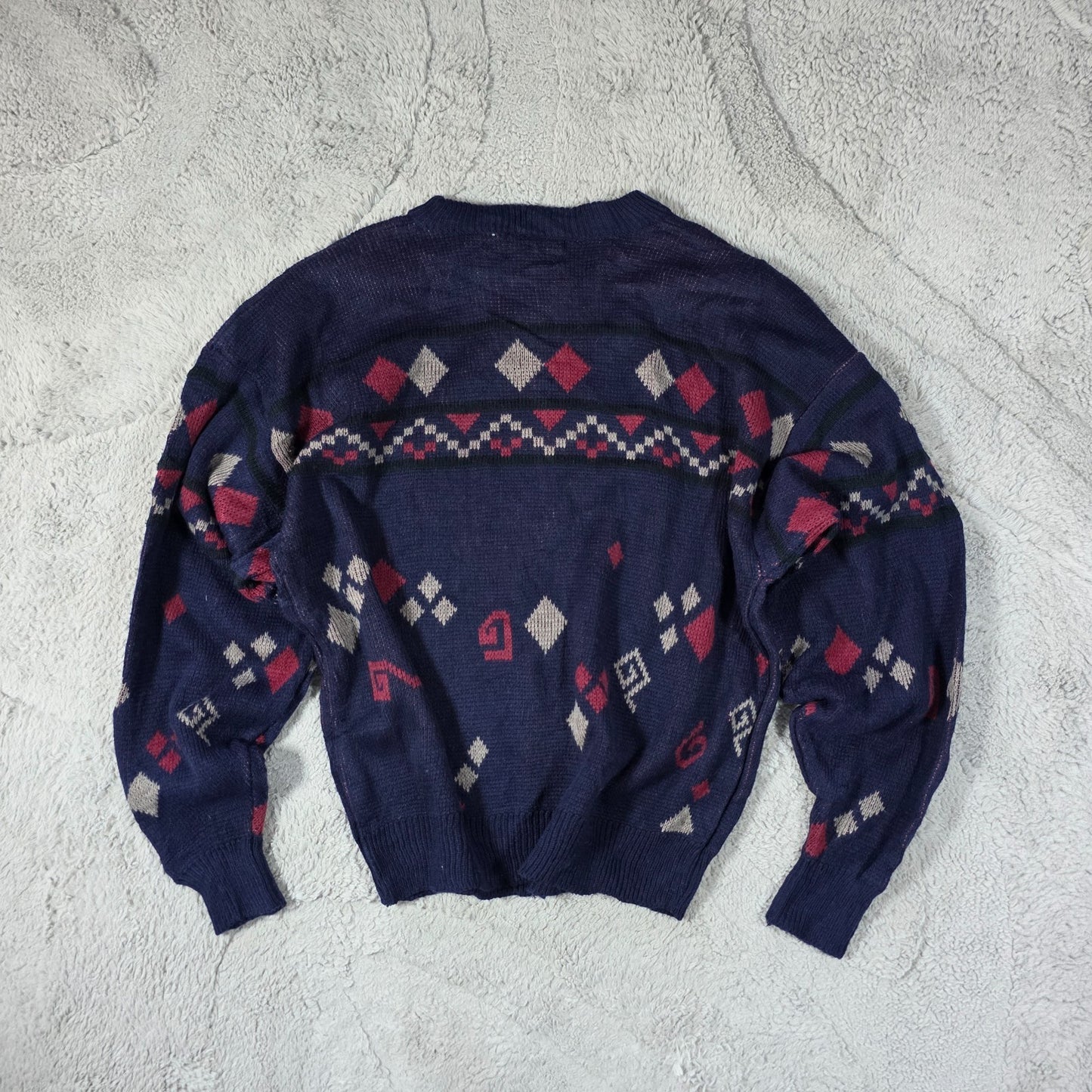 Vintage Gitano Men’s Patterned Knit Sweater XL Navy Retro 90s Pullover