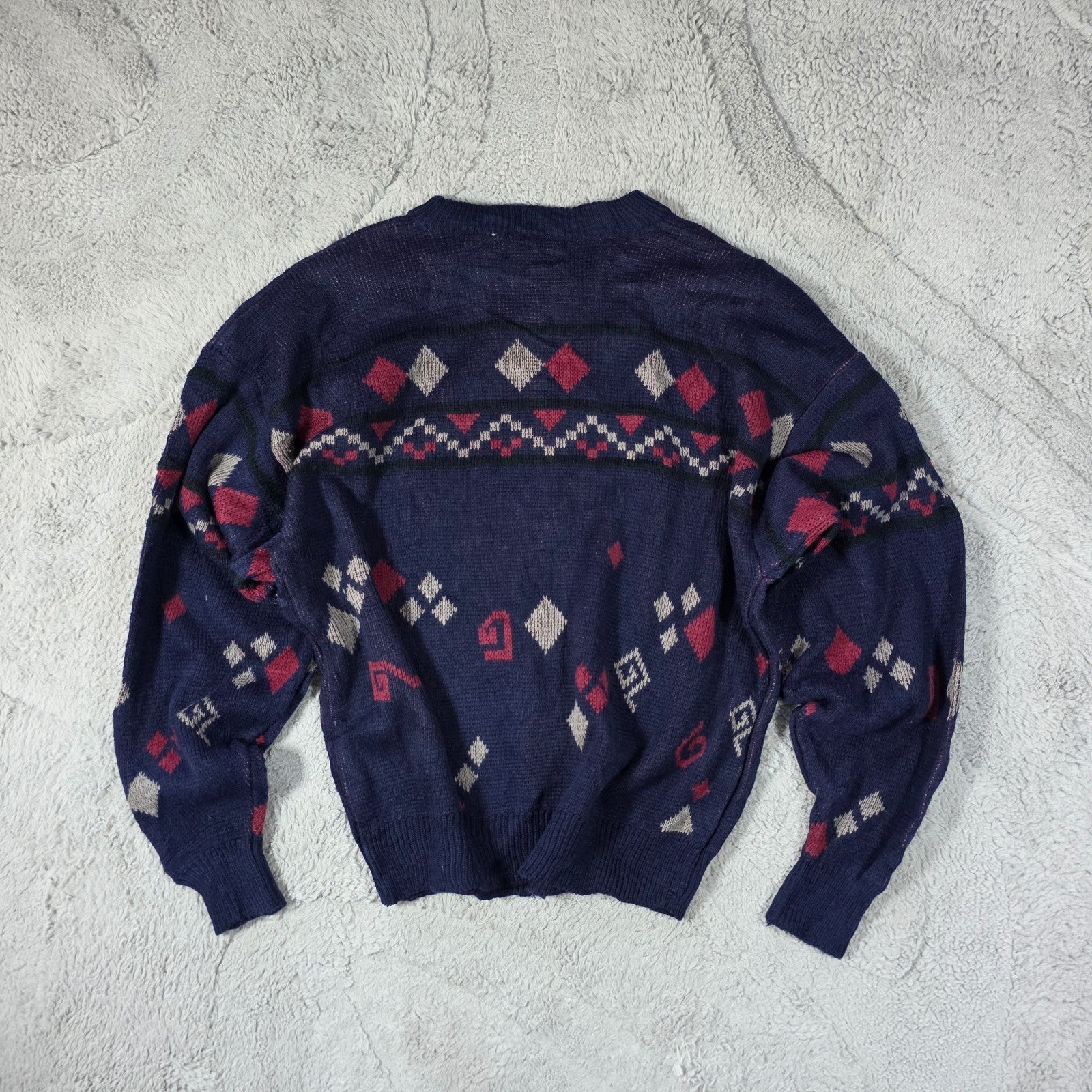Vintage Gitano Men’s Patterned Knit Sweater XL Navy Retro 90s Pullover