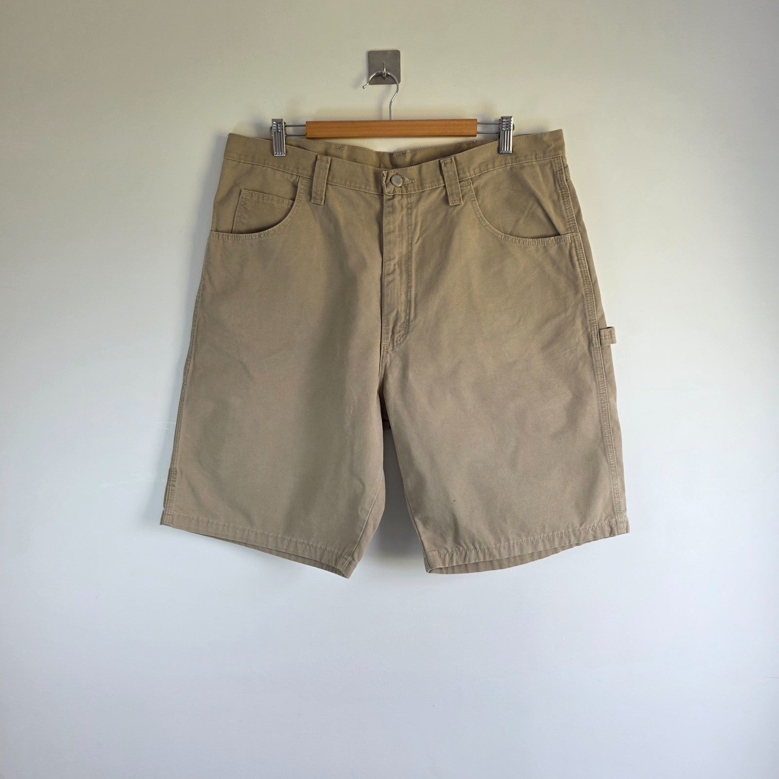 Wrangler Carpenter Shorts W38 Beige Workwear Utility Cargo Shorts Mens Cotton