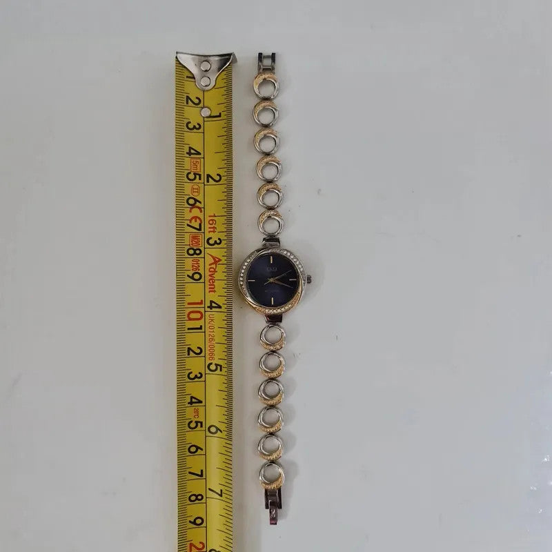 Q&amp;Q Ladies Watch Purple Dial Diamante Bracelet Two Tone Dress Watch