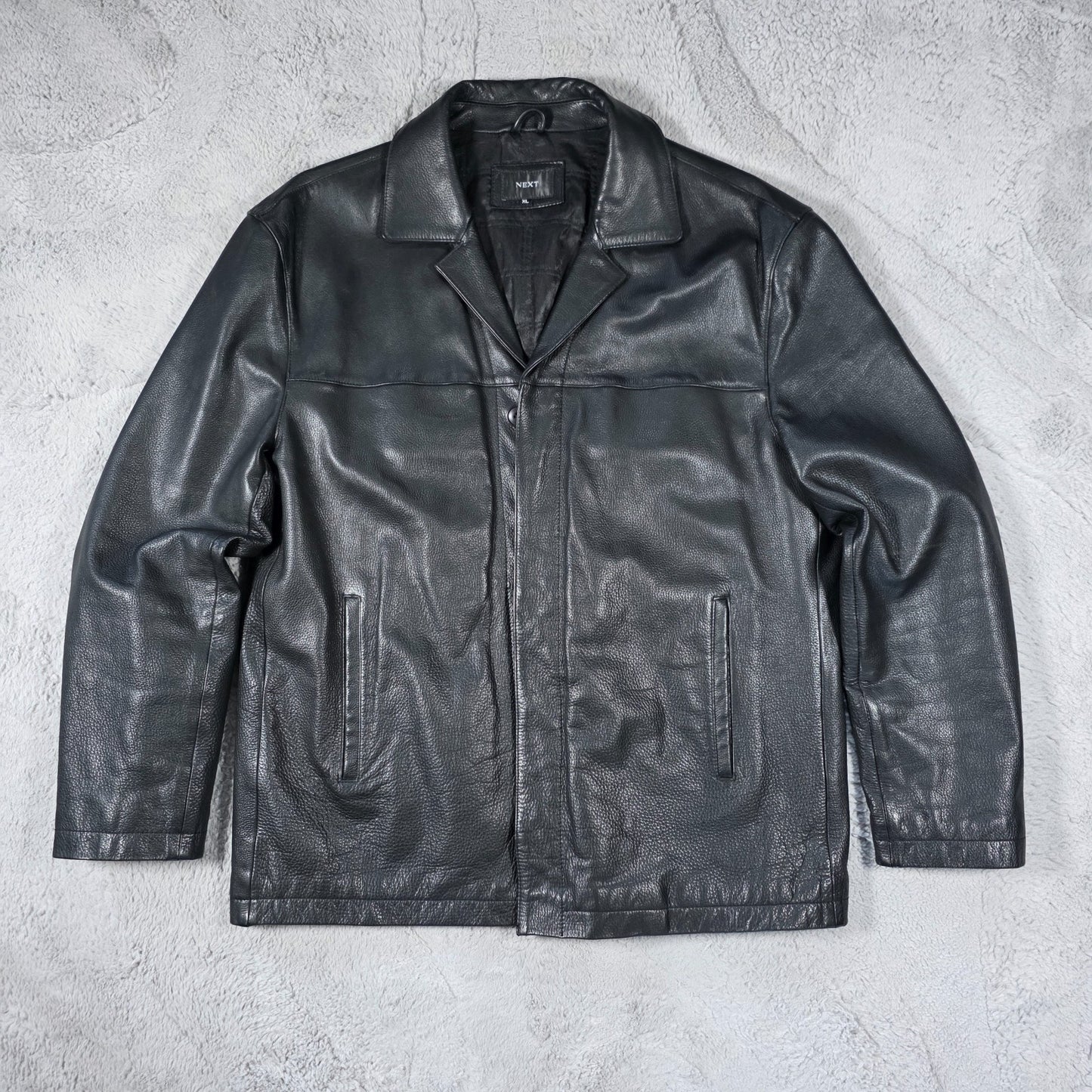 Next Men’s Leather Jacket Black XL Genuine Leather Button Front