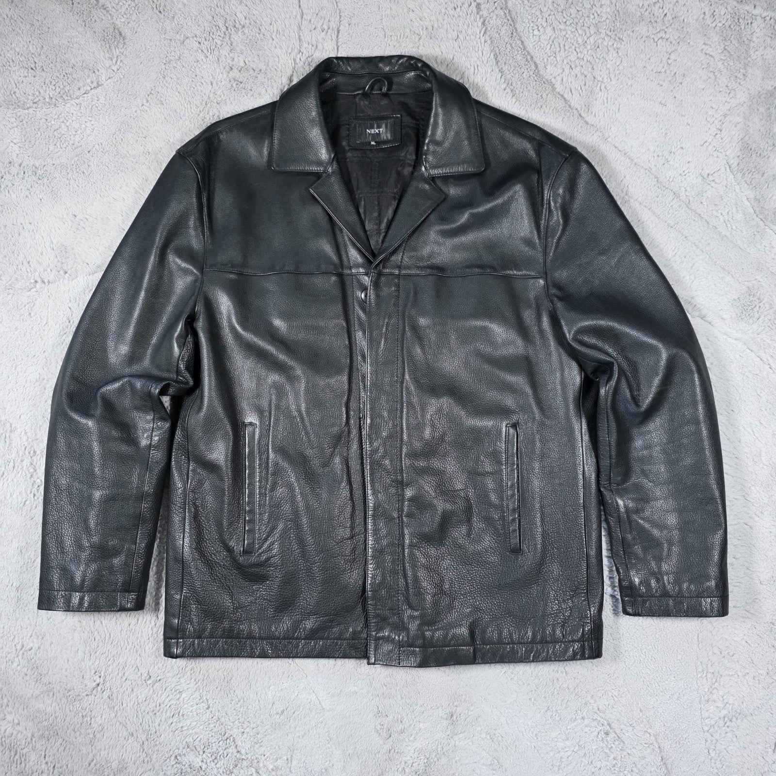 Next Men’s Leather Jacket Black XL Genuine Leather Button Front