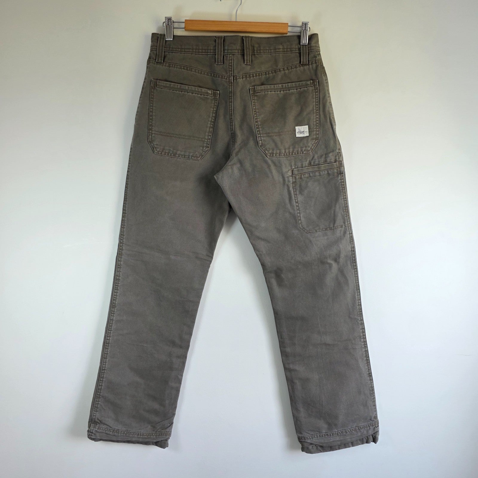 Eddie Bauer Carpenter Pants Mens W30 L32 Grey Fleece Lined Workwear Straight Leg