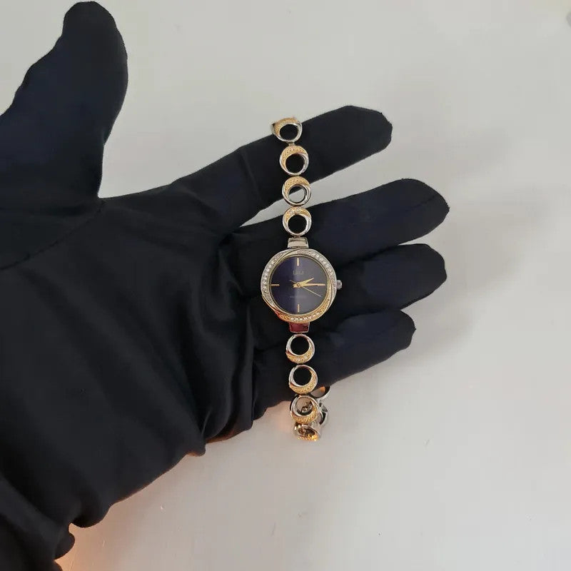 Q&amp;Q Ladies Watch Purple Dial Diamante Bracelet Two Tone Dress Watch