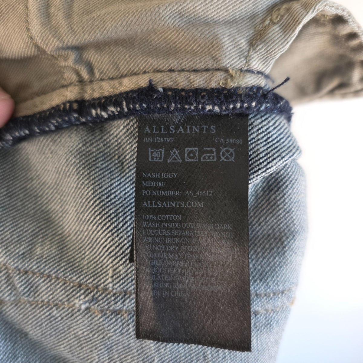 AllSaints blue straight jeans faded wash five-pocket styling 100% cotton