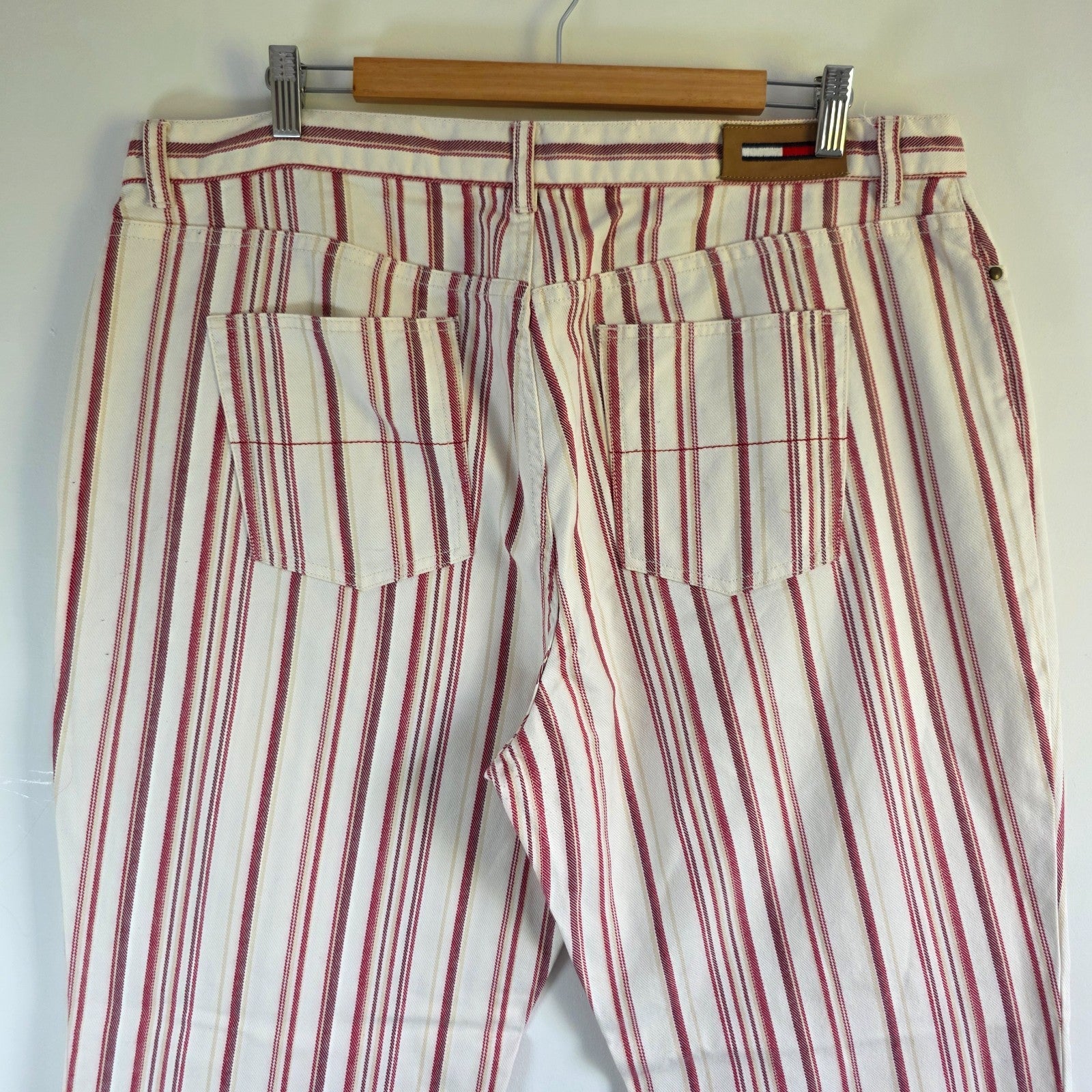 Vintage Tommy Hilfiger Women’s Stripe Jeans W38 L31 Red White Straight Leg Cotto