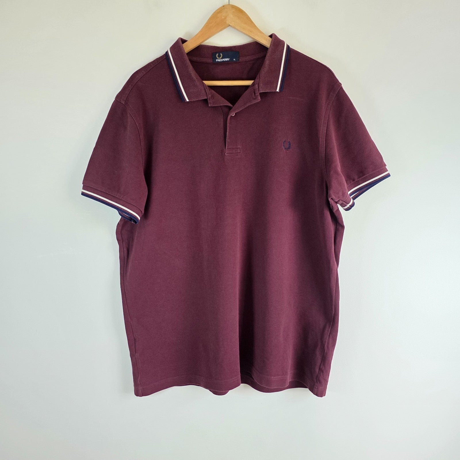 Fred Perry Twin Tipped Polo Shirt XL Burgundy Cotton Mod Preppy Casual Logo Top