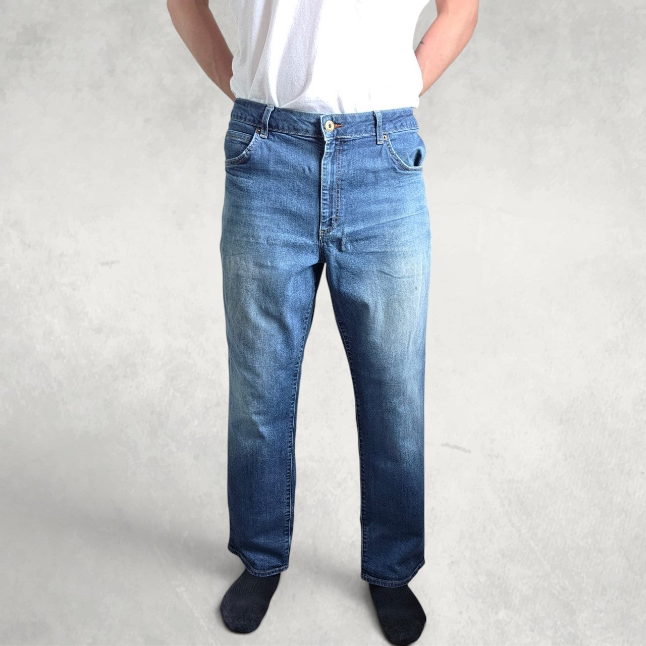Lee Straight Fit Jeans W42 L29 Blue Denim Regular Fit Workwear Casual Men's L342