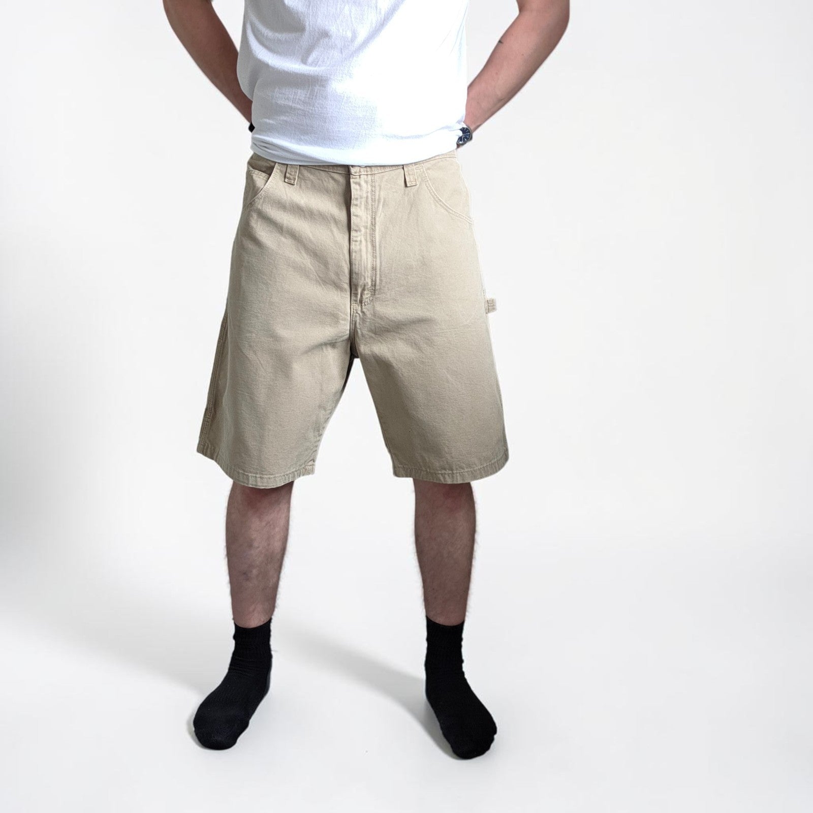 Wrangler Carpenter Shorts W38 Beige Workwear Utility Cargo Shorts Mens Cotton