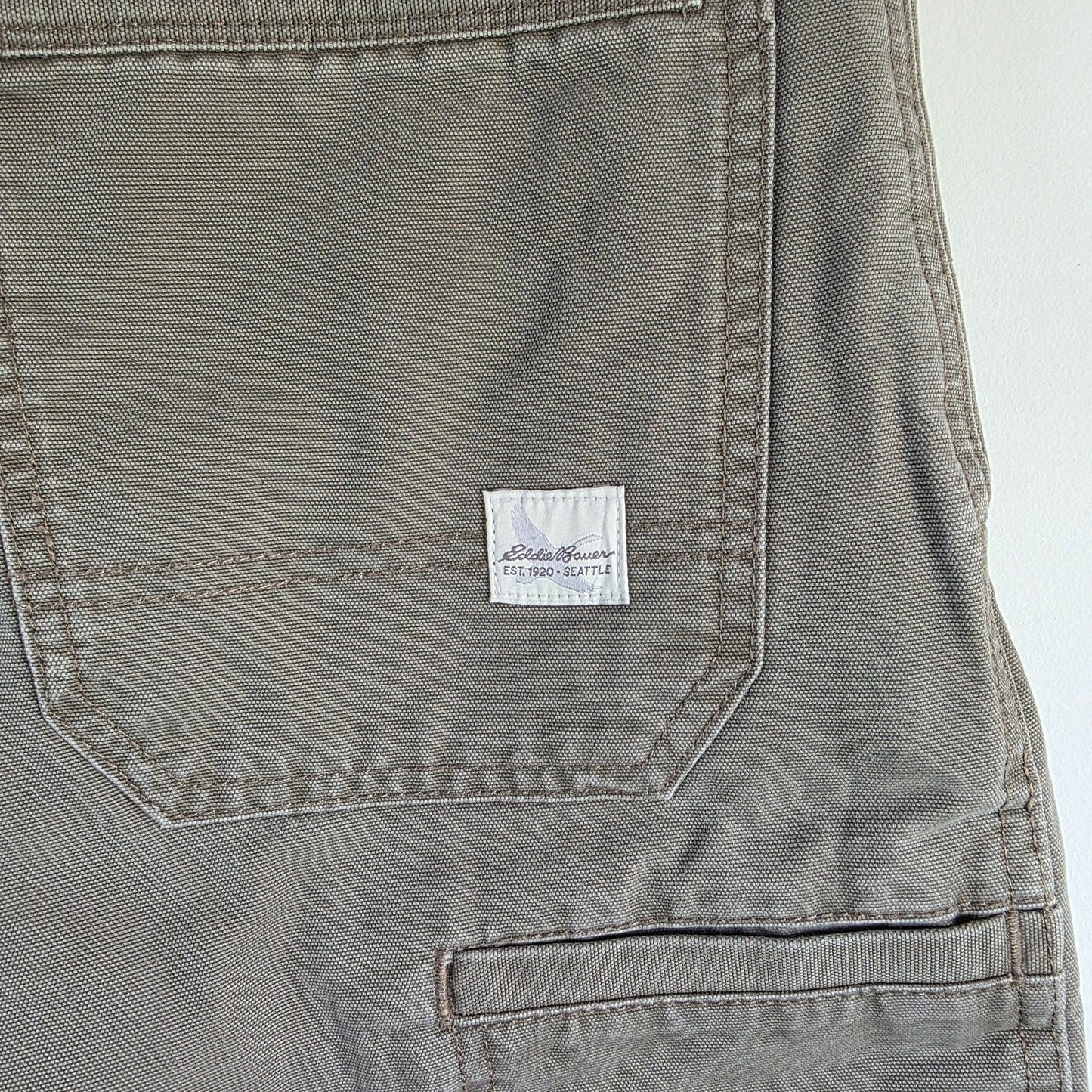 Eddie Bauer Carpenter Pants Mens W30 L32 Grey Fleece Lined Workwear Straight Leg