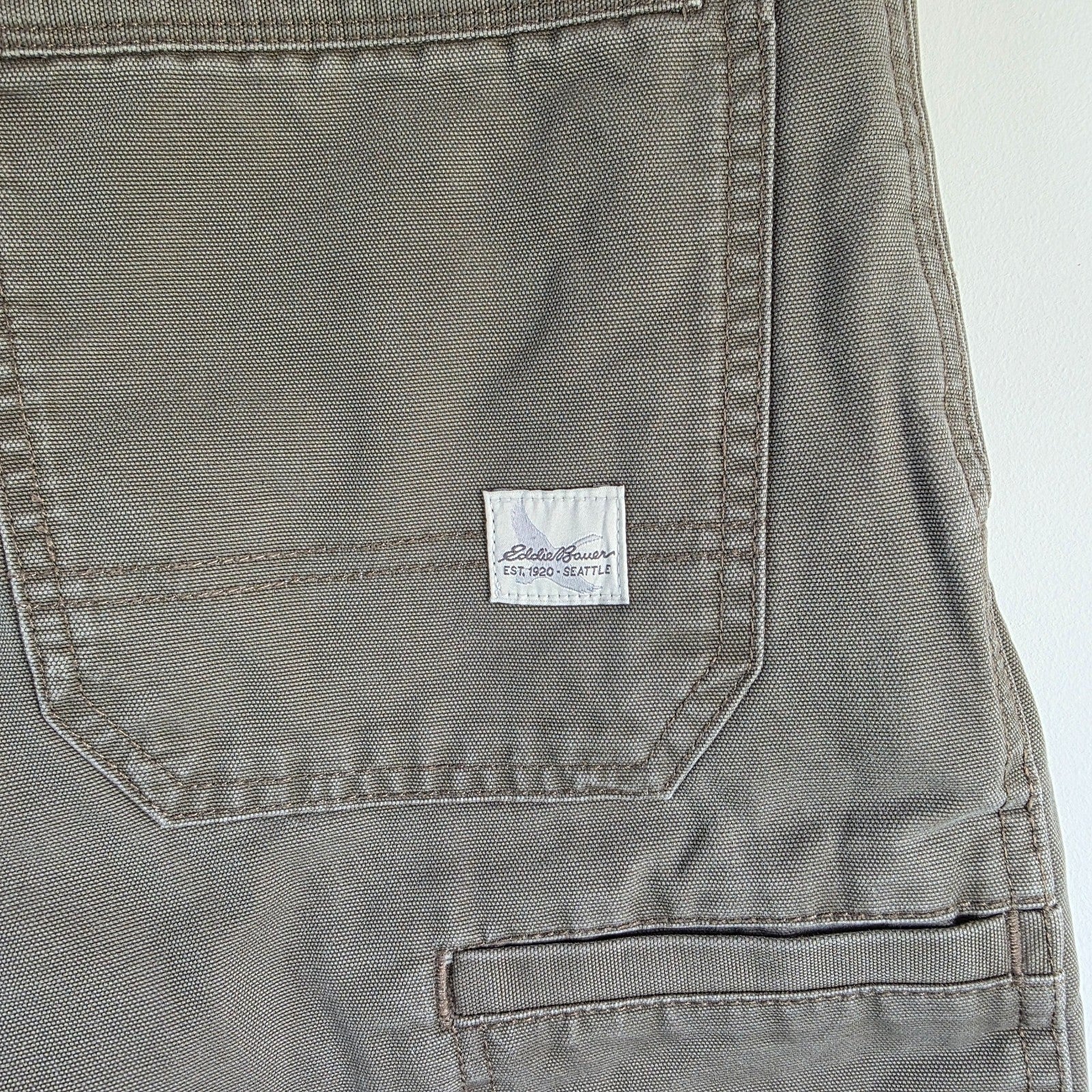 Eddie Bauer Carpenter Pants Mens W30 L32 Grey Fleece Lined Workwear Straight Leg