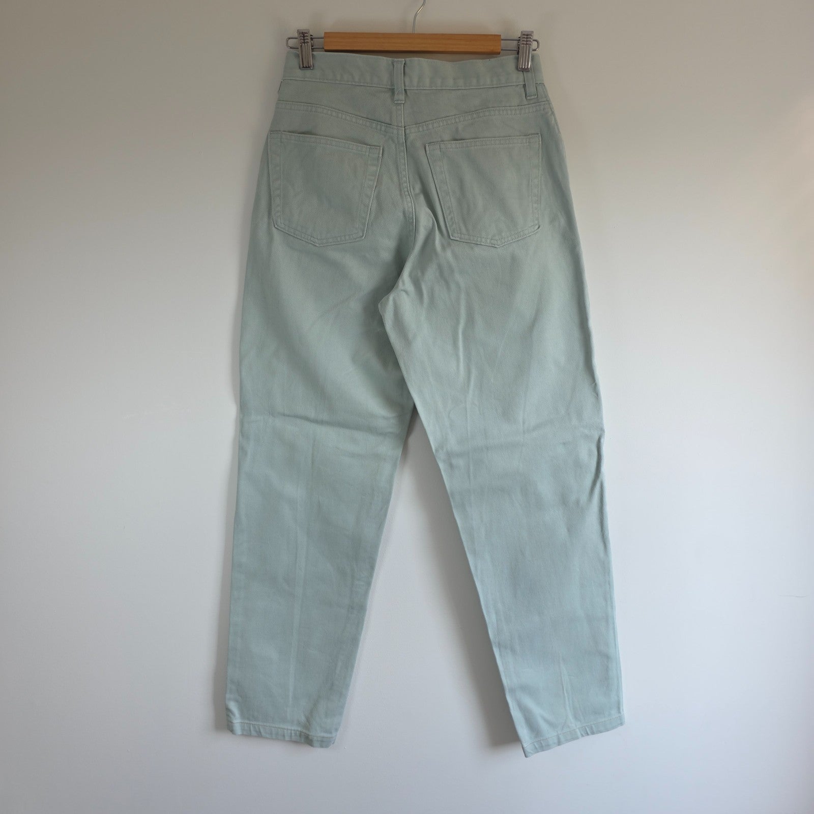 Gap pale mint green straight leg jeans with high rise and 100% cotton material.