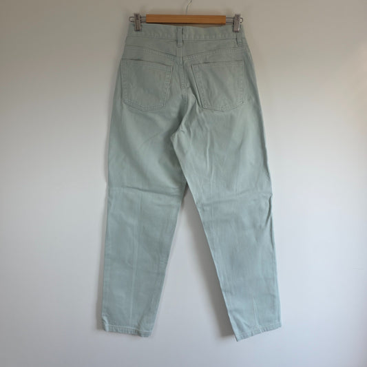 Gap pale mint green straight leg jeans with high rise and 100% cotton material.