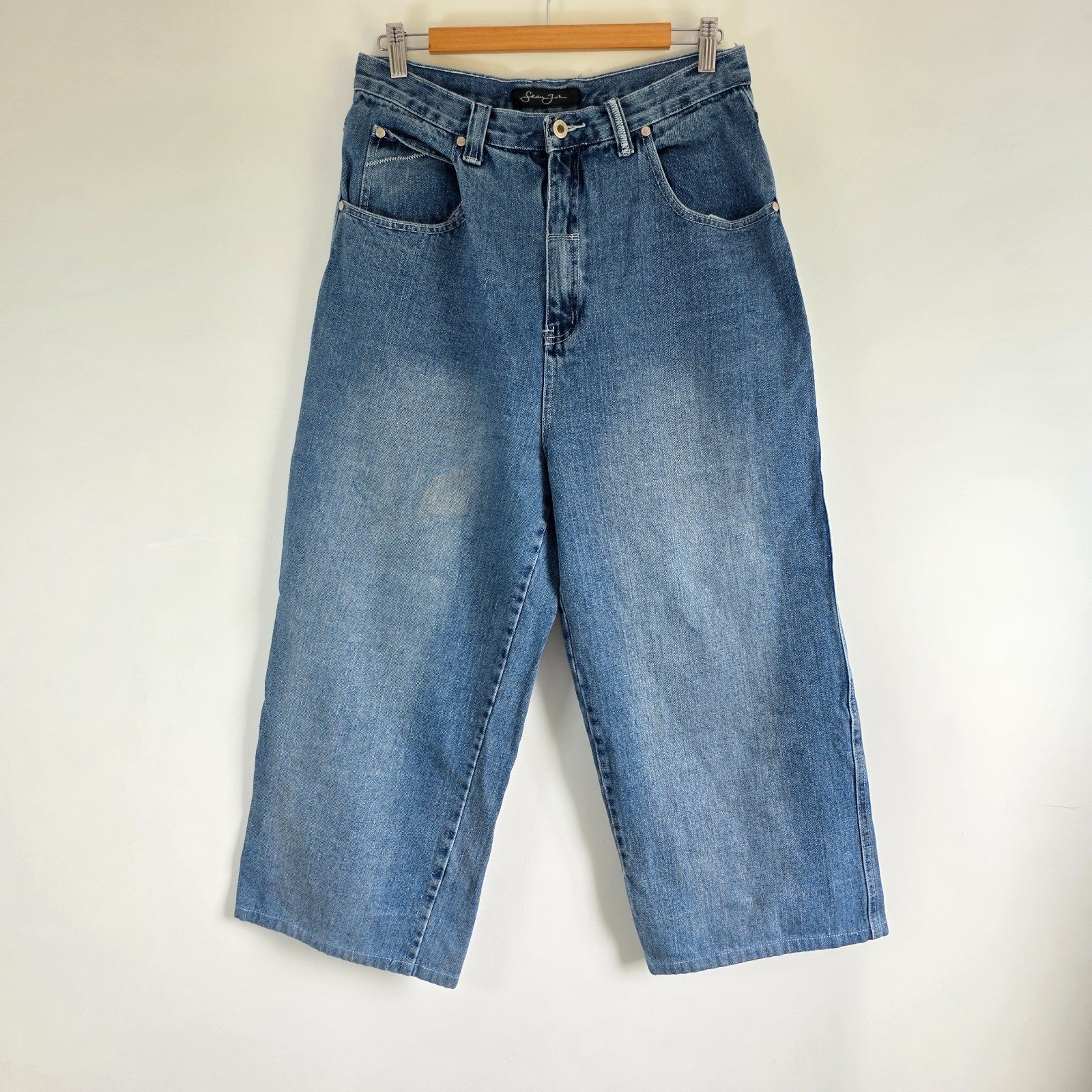 Sean John Long Denim Jorts W31 Blue Carpenter Shorts Y2K Hip Hop Baggy