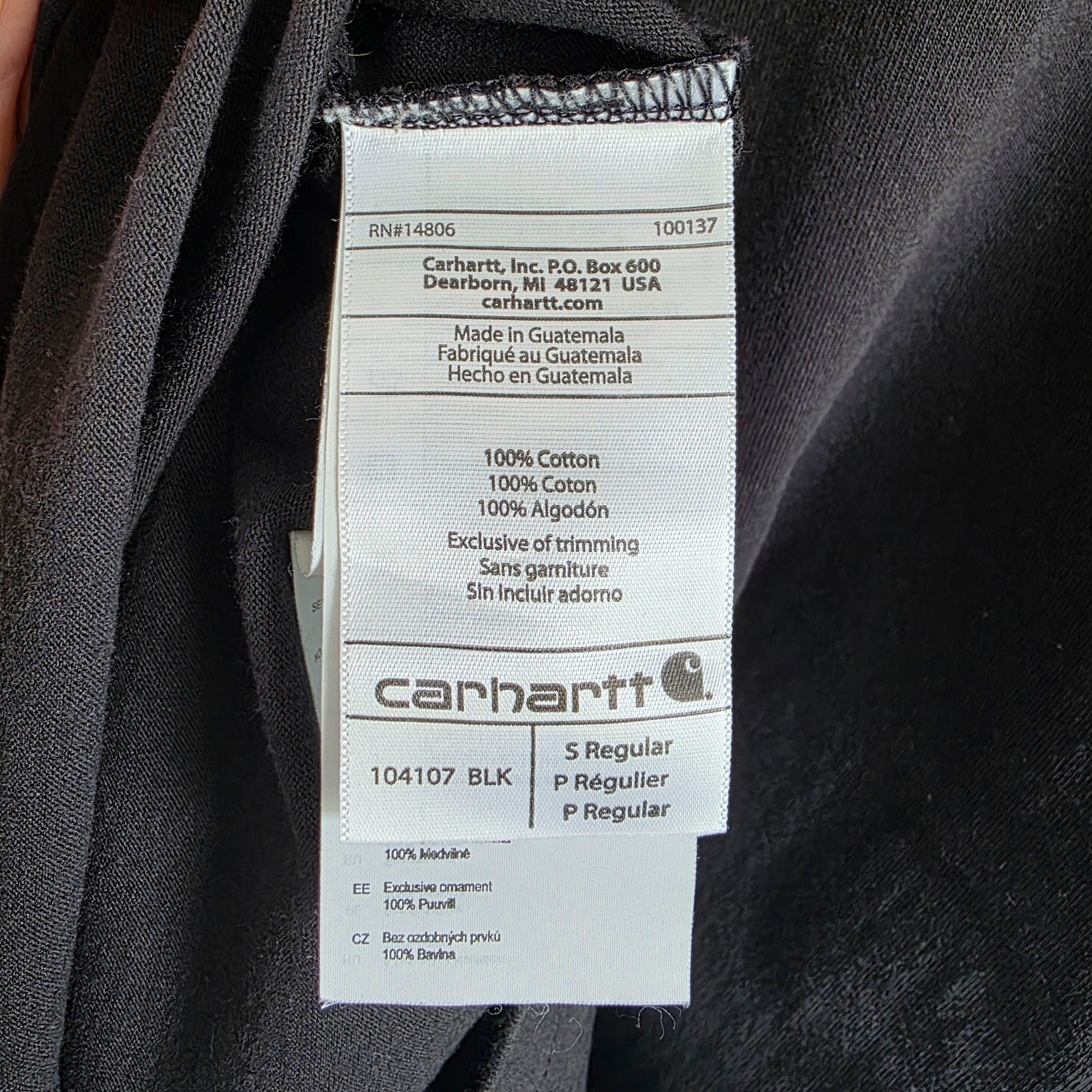 Carhartt Long Sleeve T Shirt Black Relaxed Fit Logo Workwear Men's Size S