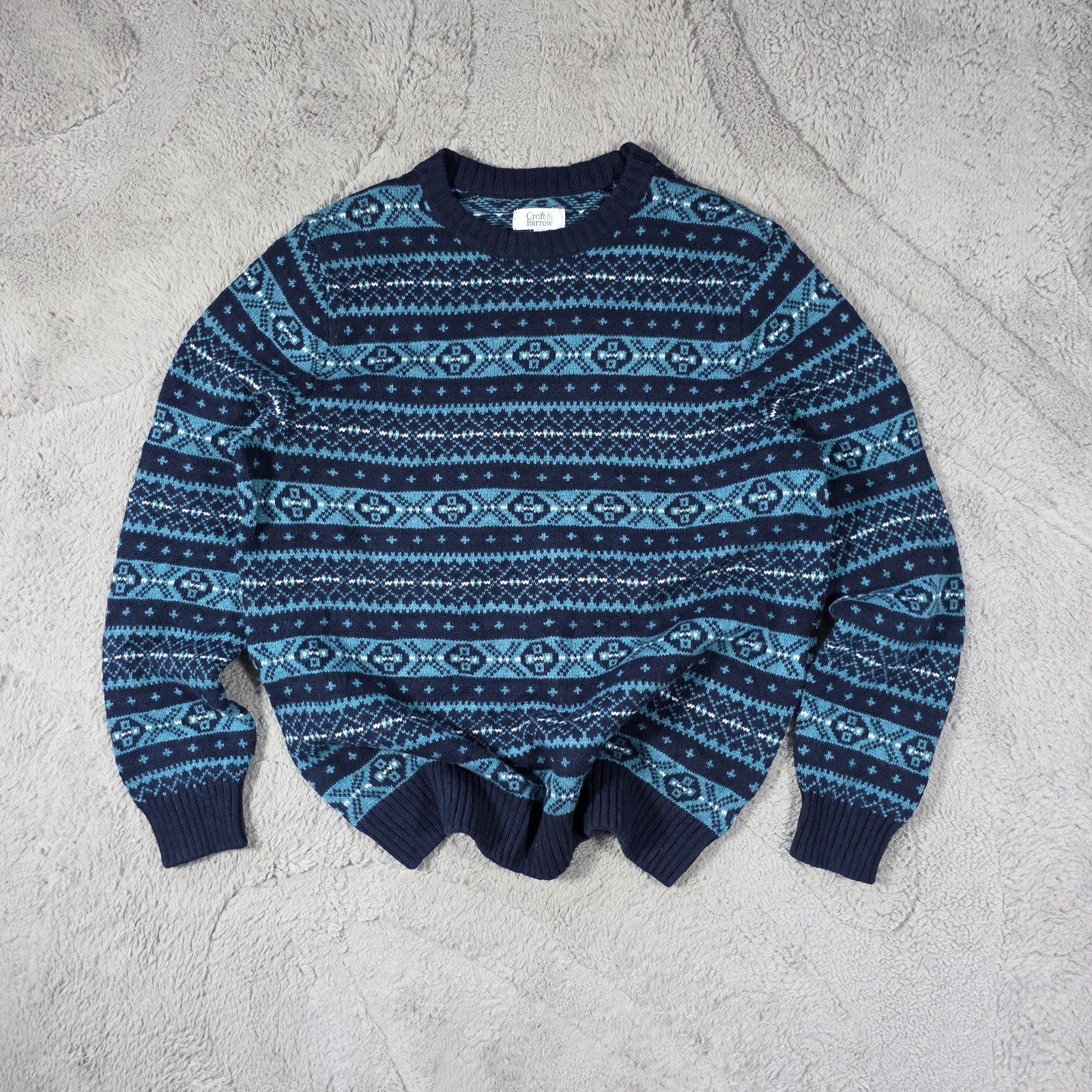 Croft &amp; Barrow Men’s Patterned Knit Sweater Navy Blue Size L Vintage Style