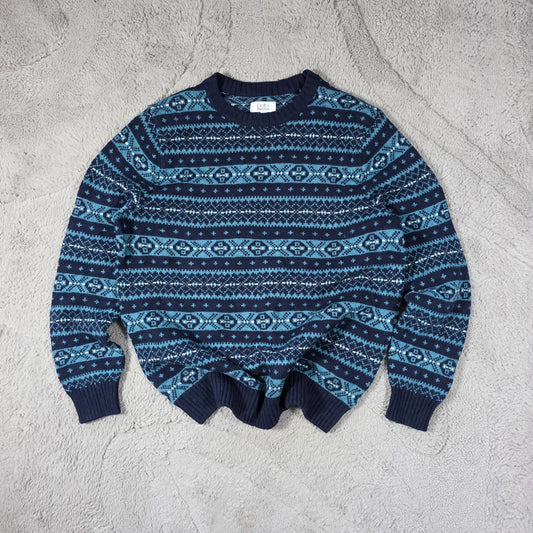 Croft &amp; Barrow Men’s Patterned Knit Sweater Navy Blue Size L Vintage Style