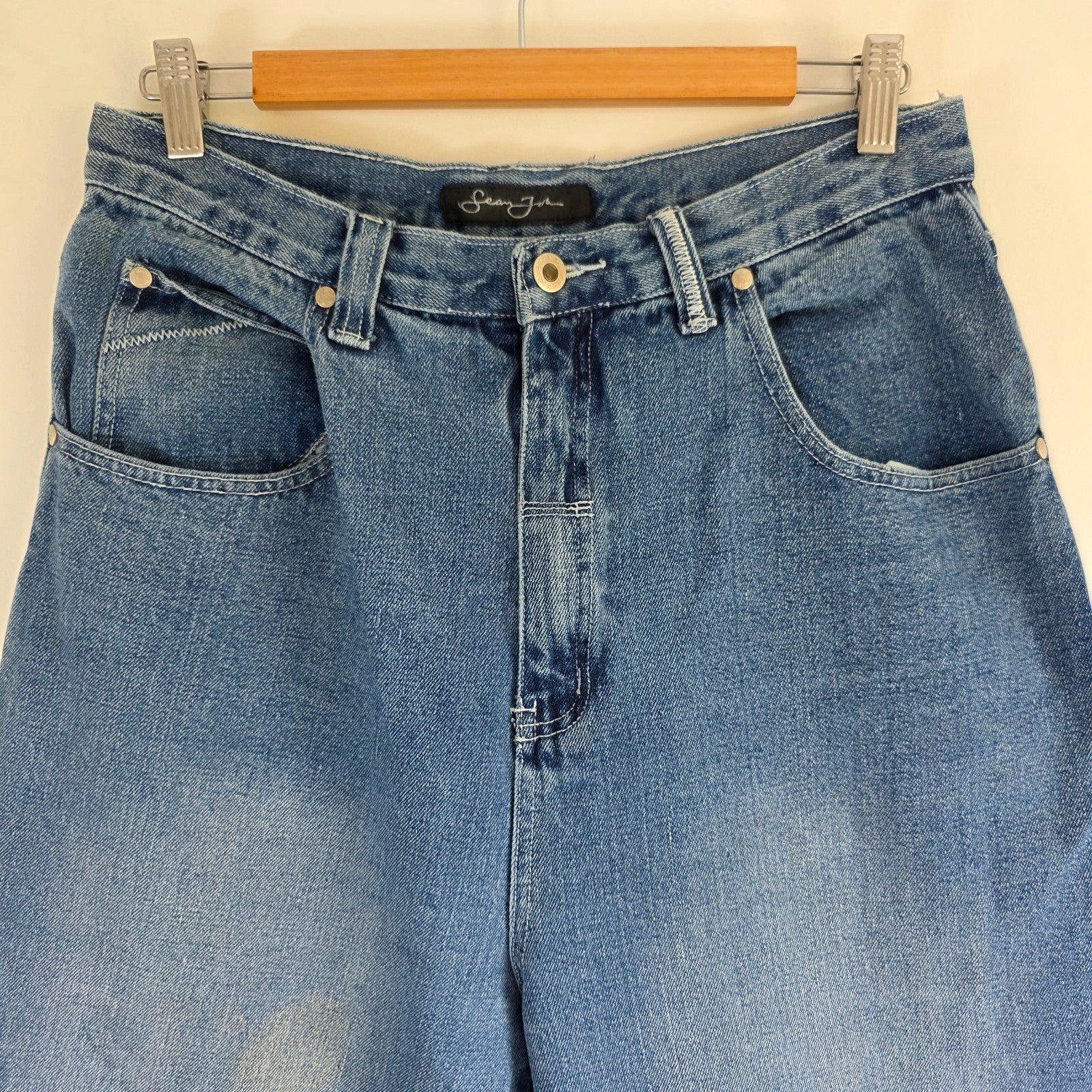Sean John Long Denim Jorts W31 Blue Carpenter Shorts Y2K Hip Hop Baggy