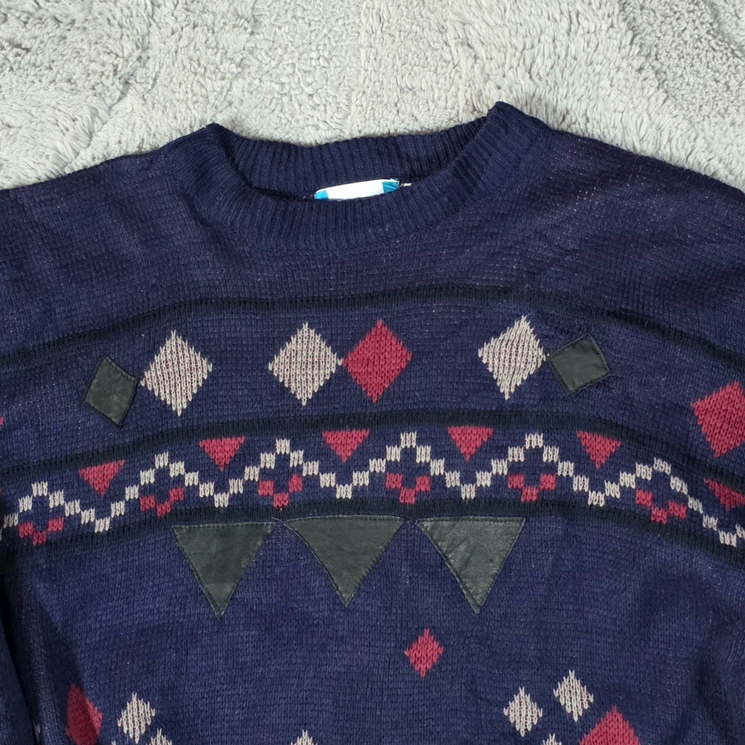 Vintage Gitano Men’s Patterned Knit Sweater XL Navy Retro 90s Pullover