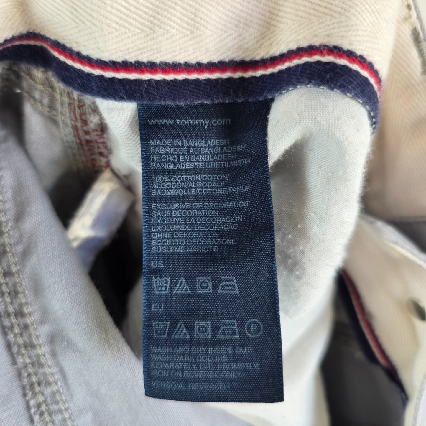 Tommy Hilfiger Custom Fit Chino Trousers W34 L30 Grey Straight Cotton Men's