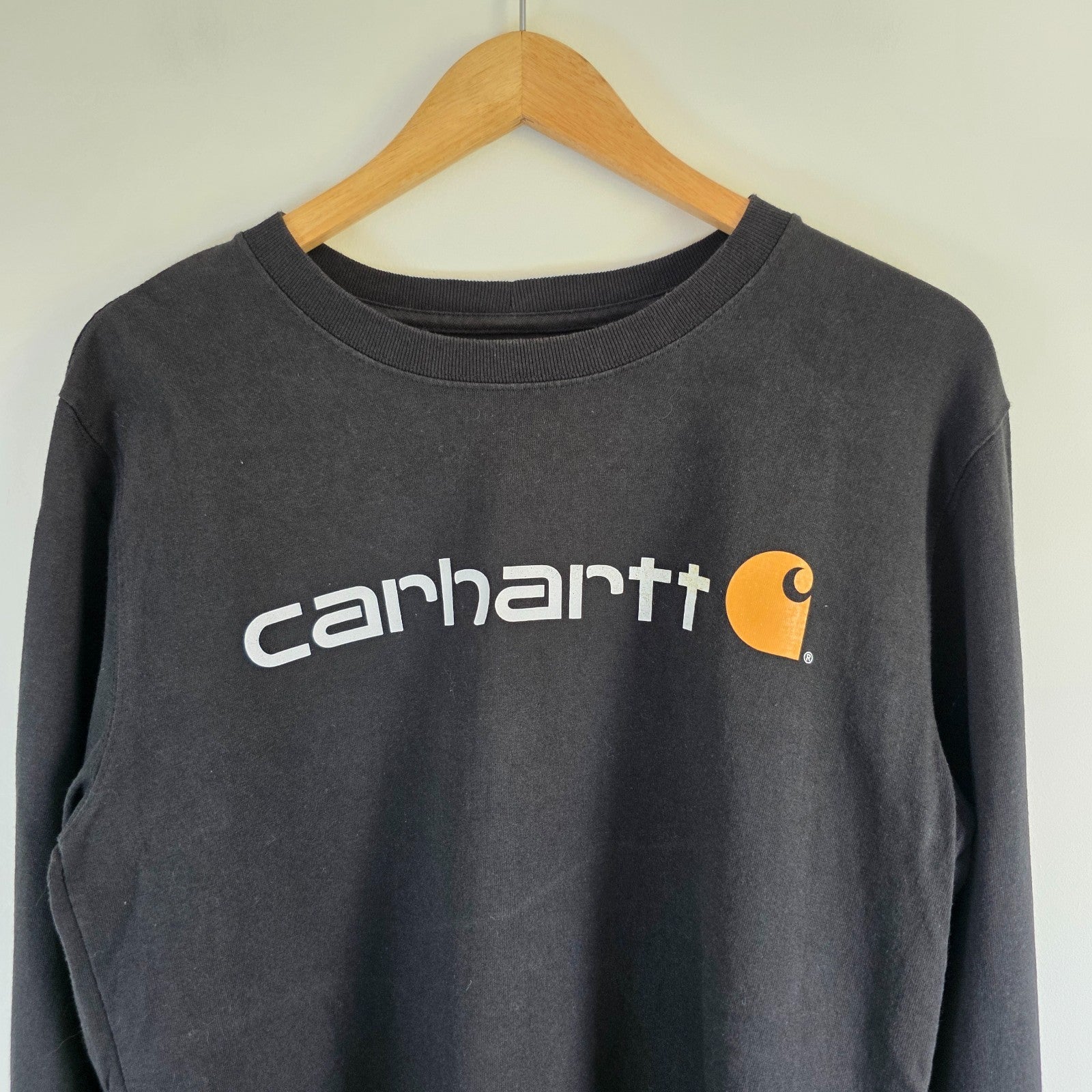 Carhartt Long Sleeve T Shirt Black Relaxed Fit Logo Workwear Men's Size S