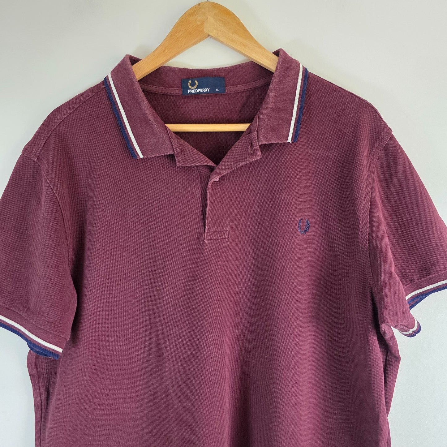 Fred Perry Twin Tipped Polo Shirt XL Burgundy Cotton Mod Preppy Casual Logo Top