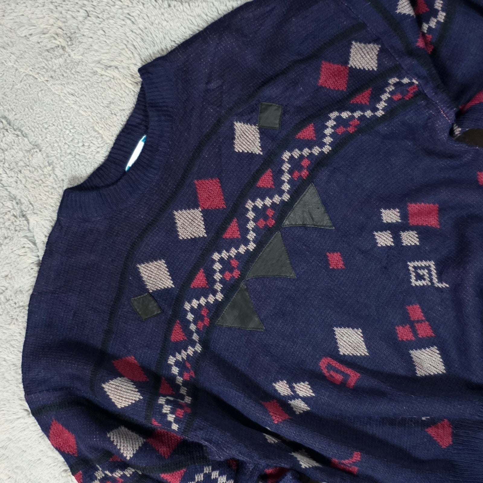 Vintage Gitano Men’s Patterned Knit Sweater XL Navy Retro 90s Pullover