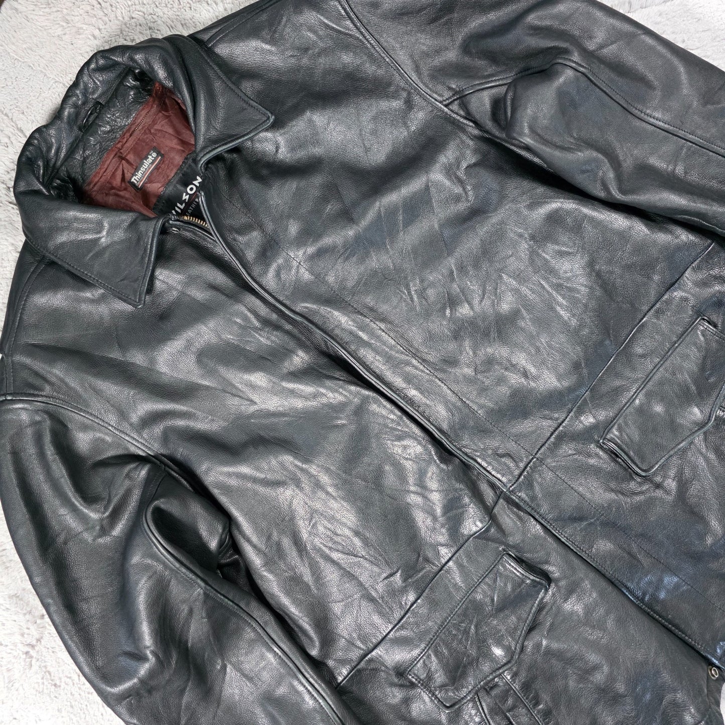 Wilsons Leather Jacket Men’s XL Black Genuine Leather Thinsulate Lined