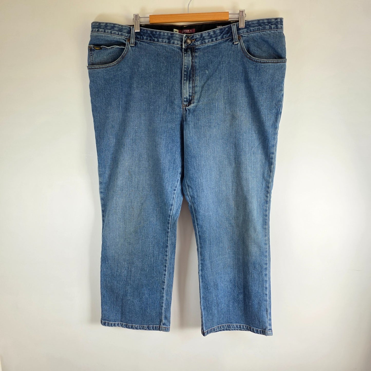 Lee Custom Fit Elasticated Waist Jeans W48 L28 Blue Relaxed Dad Denim
