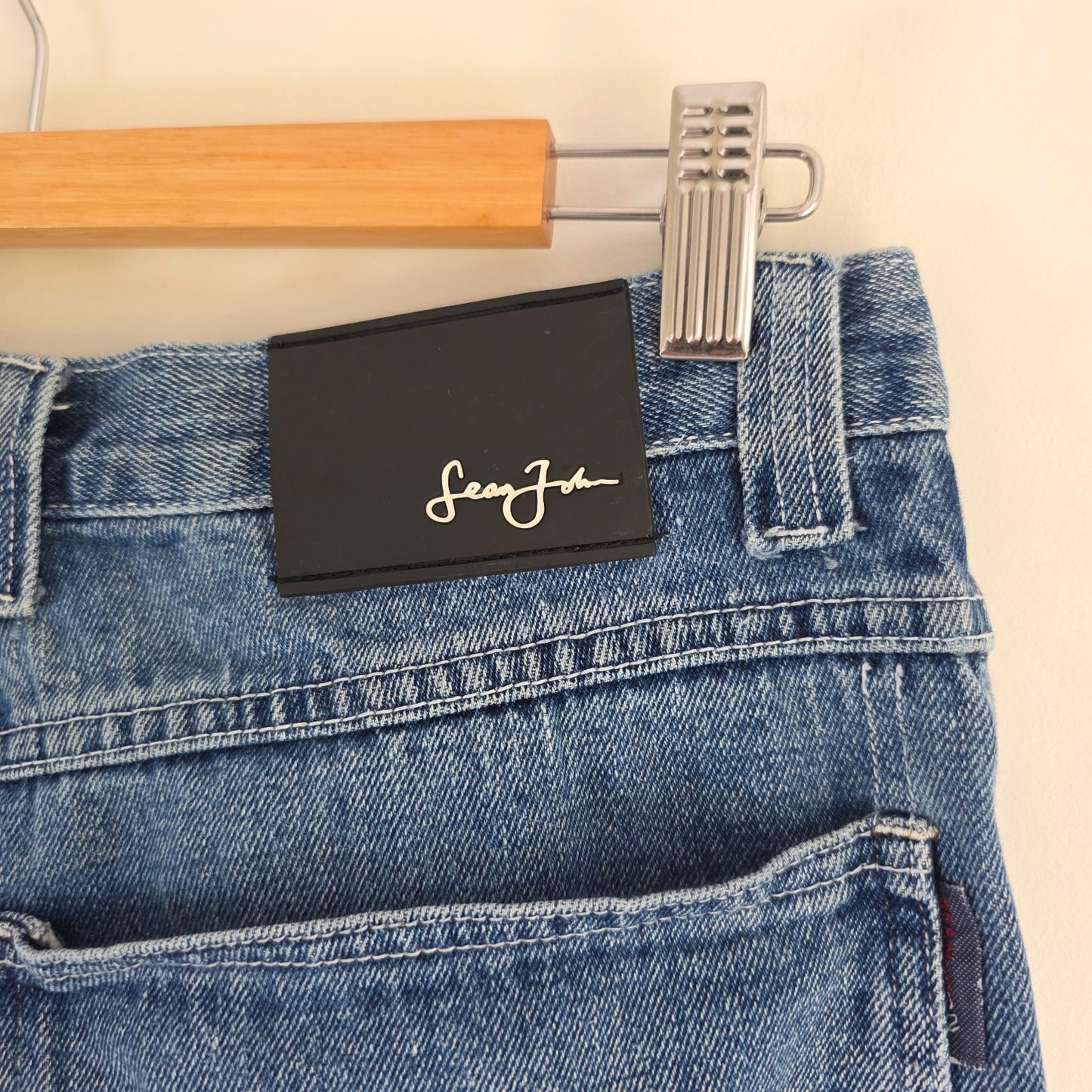 Sean John Long Denim Jorts W31 Blue Carpenter Shorts Y2K Hip Hop Baggy