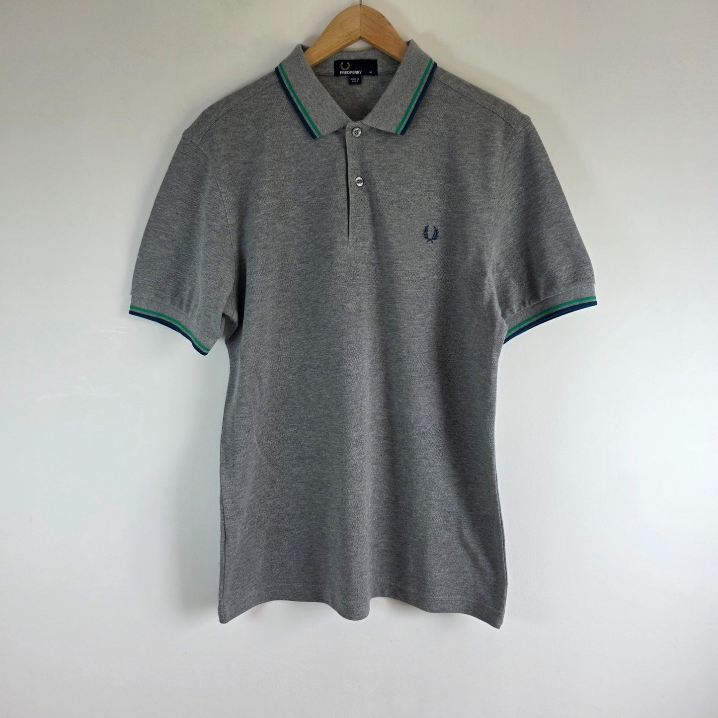 Fred Perry Twin Tipped Polo Shirt Grey Medium Cotton Mod Preppy Casual Logo Top