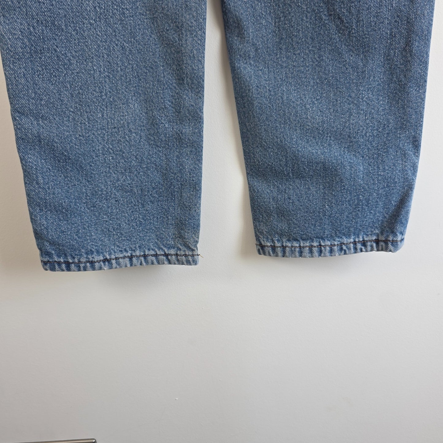L.L.Bean blue straight jeans with fleece lining and relaxed high rise fit.