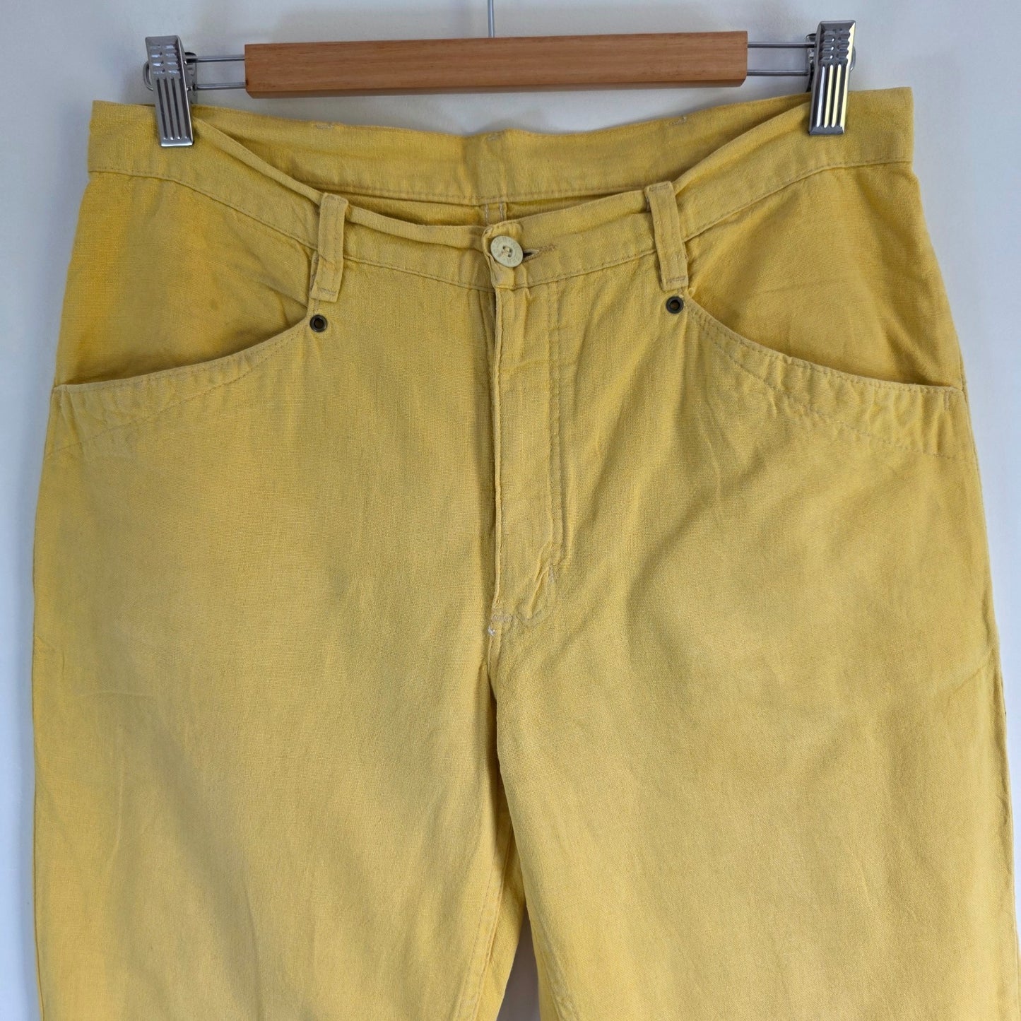 Vintage Wrangler Trousers W32 L28 Yellow Cotton Linen Summer Casual Men's