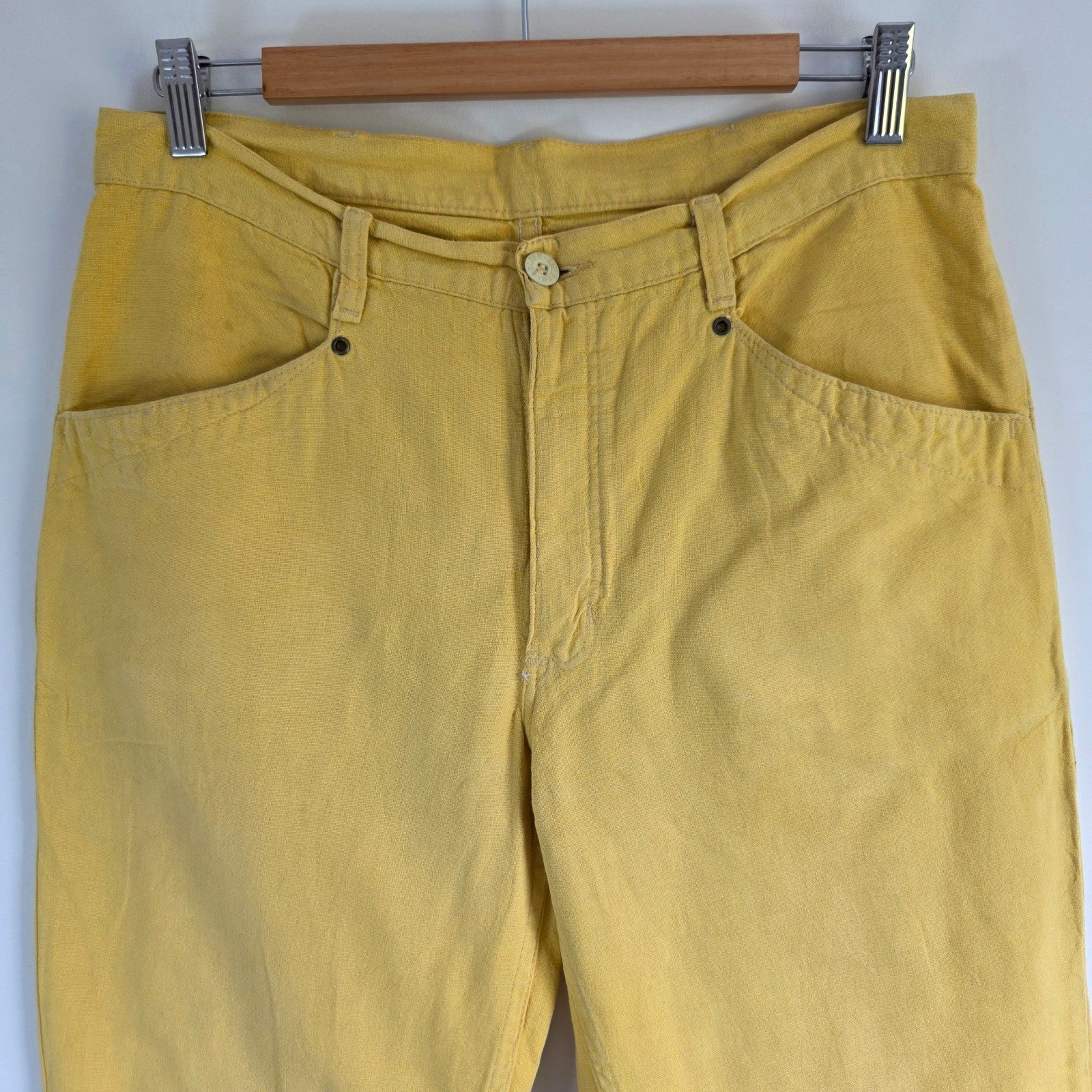 Vintage Wrangler Trousers W32 L28 Yellow Cotton Linen Summer Casual Men's