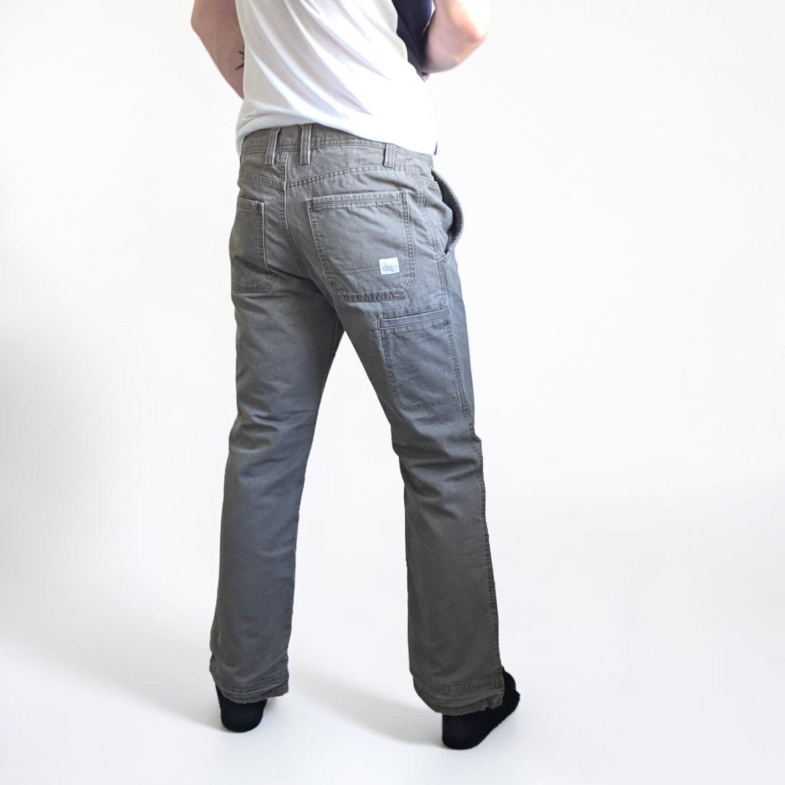 Eddie Bauer Carpenter Pants Mens W30 L32 Grey Fleece Lined Workwear Straight Leg