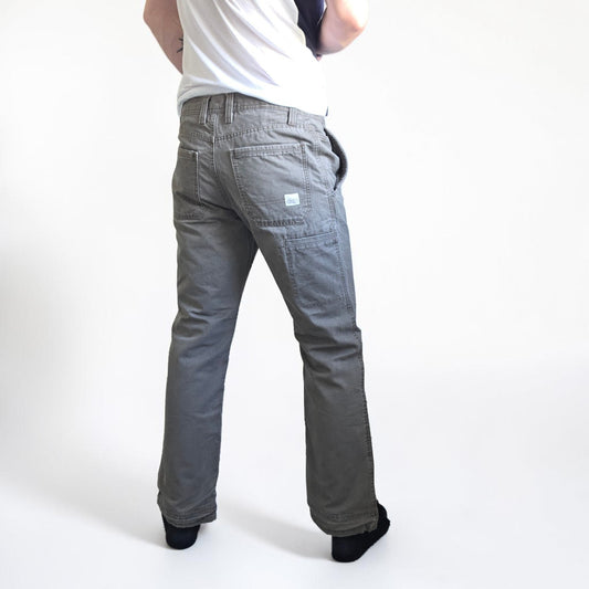 Eddie Bauer Carpenter Pants Mens W30 L32 Grey Fleece Lined Workwear Straight Leg