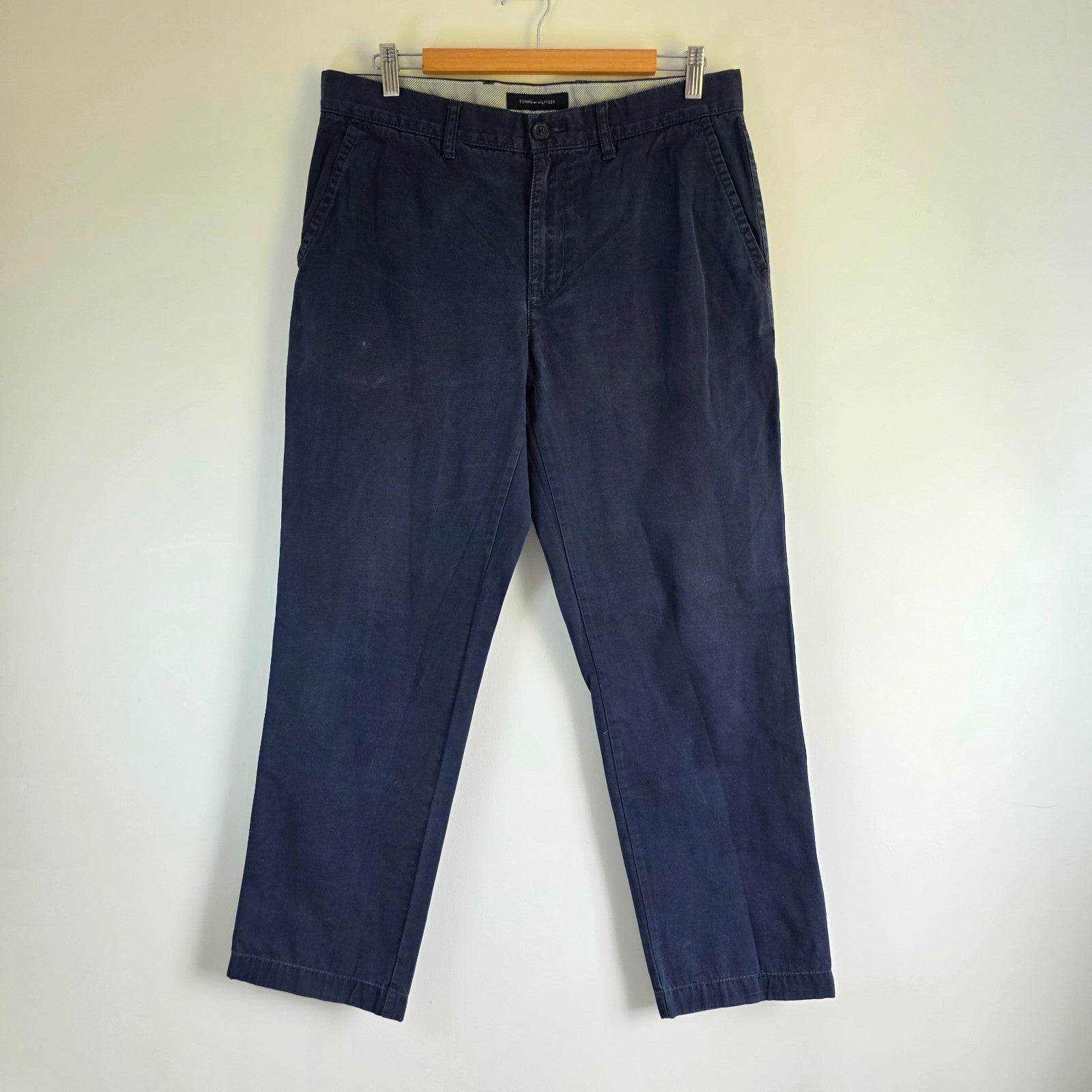 Tommy Hilfiger Chinos W34 L30 Navy Blue Classic Fit Cotton Smart Casual Trousers