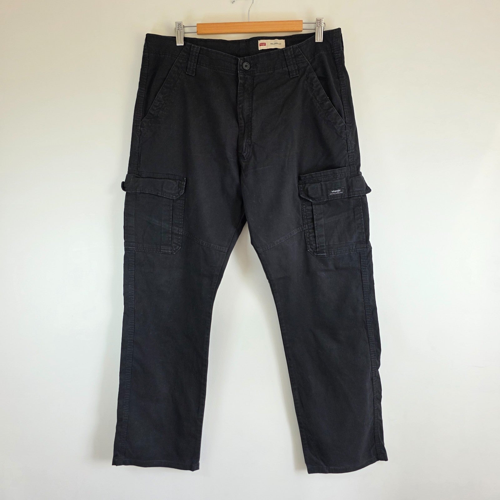 Wrangler Relaxed Cargo Trousers Mens W35 L32 Black Combat Utility Workwear