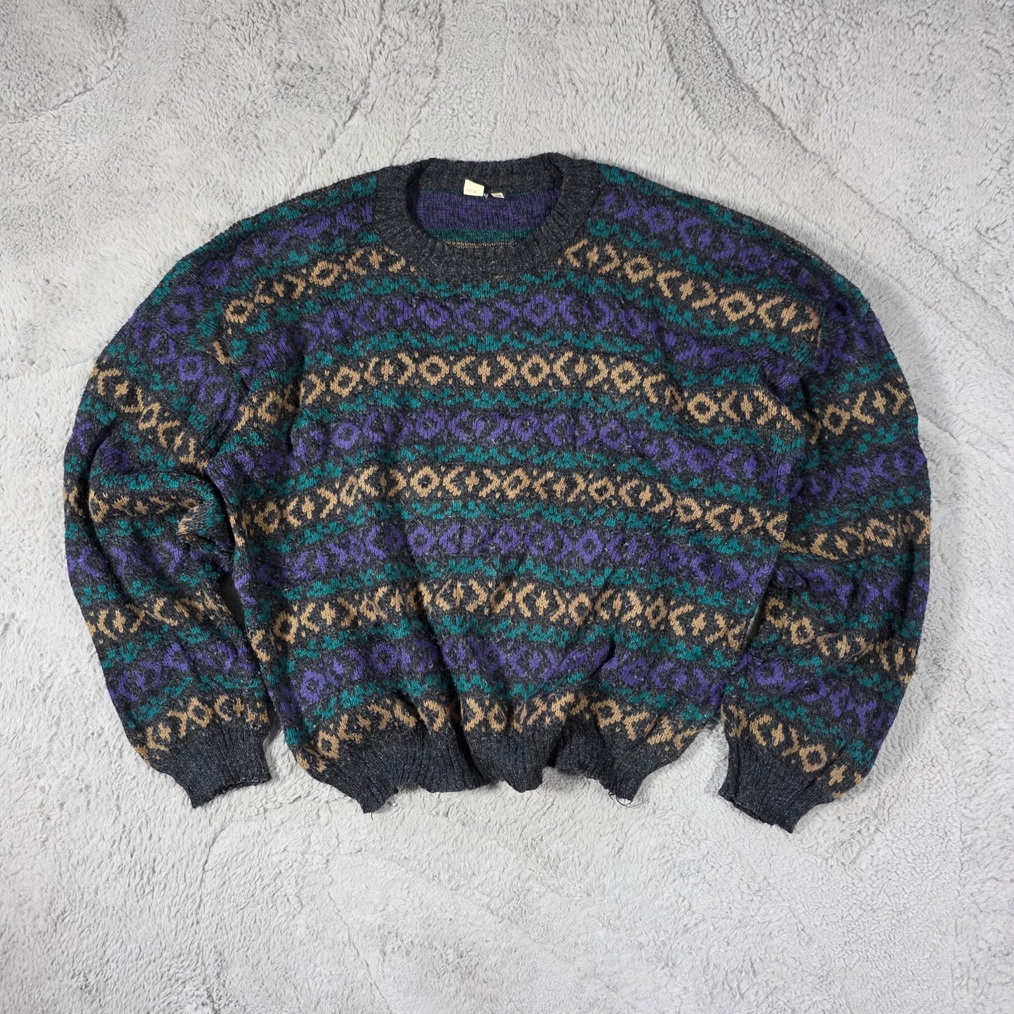 Vintage Men’s Patterned Knit Sweater Size M Multicolour Italian Made Retro
